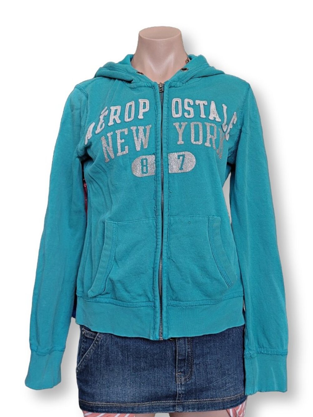 Aeropostale Glitter Blue Cropped Zip Up Hoodie Sweatshirt (M)